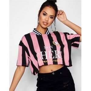 Slogan Sports Stripe Football Crop Shirt